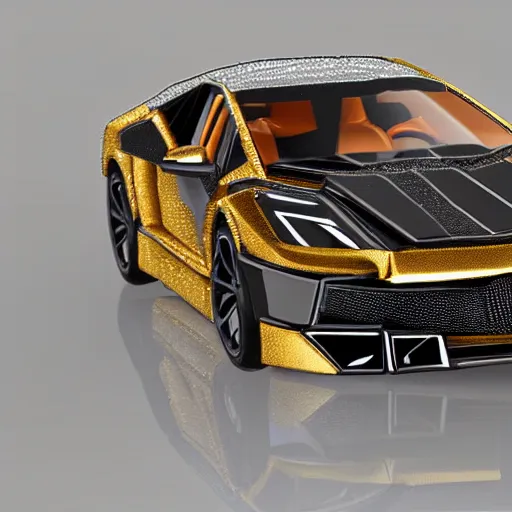 Image similar to lamborgini toy made of golden jewelery, diamonds, photorealism,