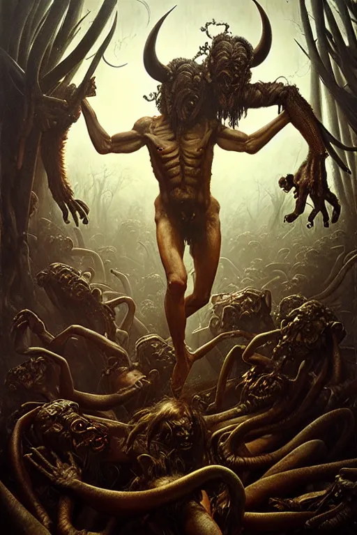 Image similar to satyr dance by anna podedworna, ayami kojima, greg rutkowski, giger, maxim verehin