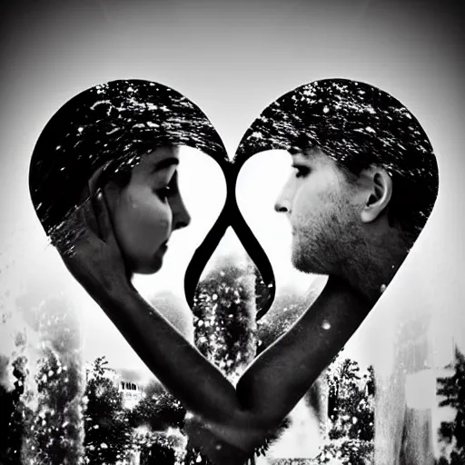 Image similar to double exposure of love, love is the most relevant theme, love is infinity, love os begin of all, 8 k resolution, artistic mode, artistic, trending on instagram, long exposure