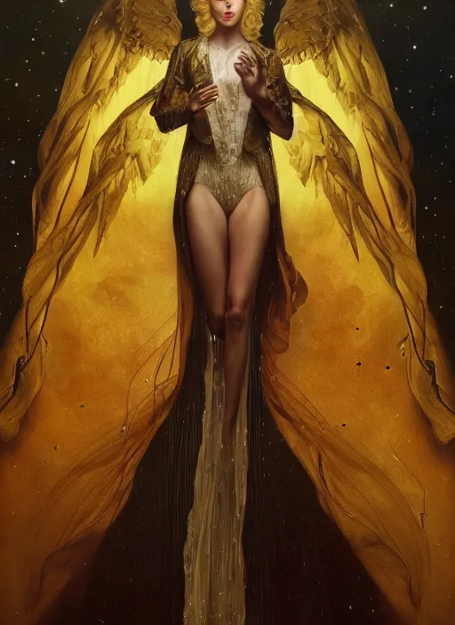 Prompt: highly detailed oil painting | very intricate | cinematic lighting | award - winning | astronaut angel high fashion by alexander mcqueen | by roberto ferri, by tom bagshaw, by j. c. leyendecker and klimt, american romanticism, by austin osman spare, artstation, cgsociety, official art, octane