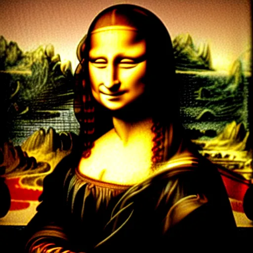 Prompt: Mona Lisa sticking out her tong, realistic movie scene