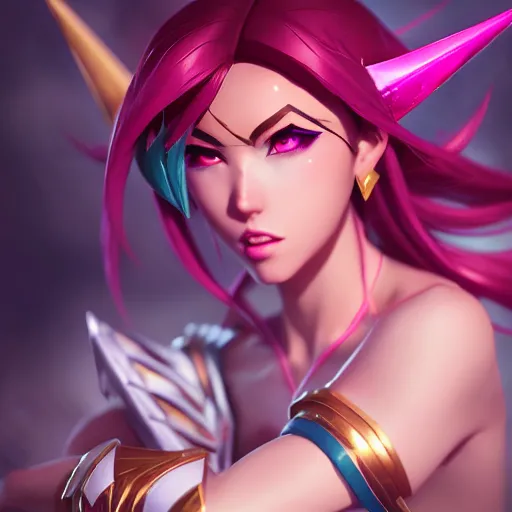 Image similar to Portrait of Star Guardian Akali from league of legends, mystery, majestic, highly detailed, ominous vibe, smoke, octane render, cgsociety, artstation, trending on ArtStation, by Marie Magny