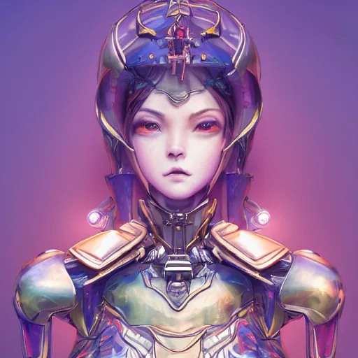 Image similar to studio portrait of lawful good colorful female holy mecha paladin absurdly beautiful, elegant, young sensual graceful woman, ultrafine hyperrealistic detailed face illustration by kim jung gi, irakli nadar, intricate linework, sharp focus, bright colors, matte, octopath traveler, final fantasy, unreal engine highly rendered, global illumination, radiant light, intricate environment