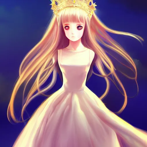 Image similar to royal anime girl wearing white and golden dress , digital painting , artstation , devian art , 4k , HD , digital art