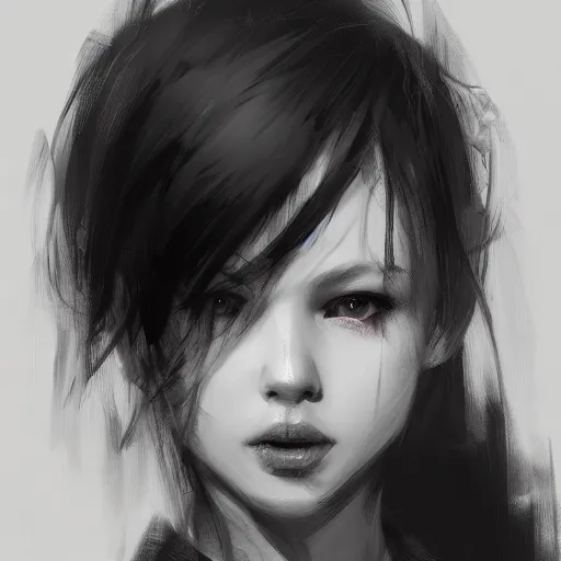 Image similar to a cute girl by ruan jia, 8 k, closeup headshot, smooth, trending on artstation, black long hair, black eyes, movie poster style