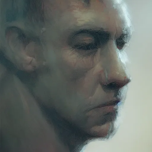 Image similar to A new dawn from the darkness, male portrait, mental health, psychology, Concept Art, Detailed, a masterpiece by Craig Mullins