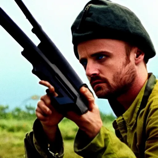 Image similar to jesse pinkman from breaking bad holding an m 1 6 rifle in the vietnam war, 4 k, hyper realistic