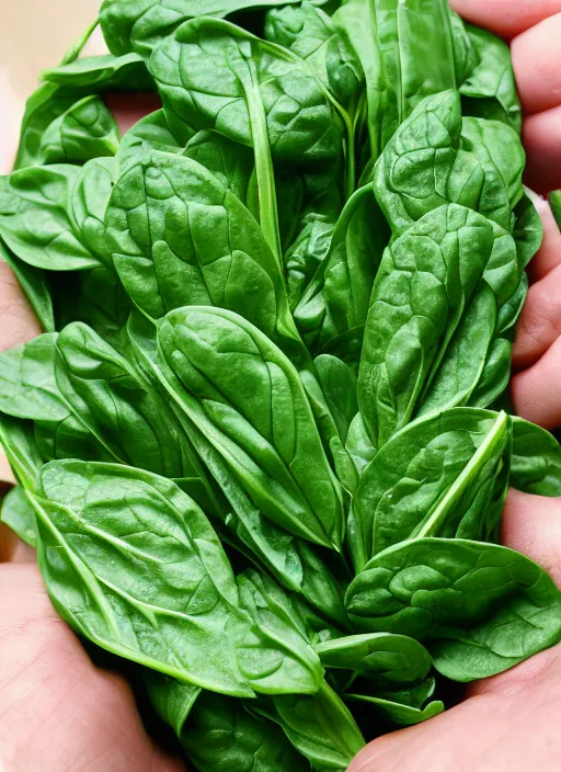 Prompt: home photo spinach in a hand