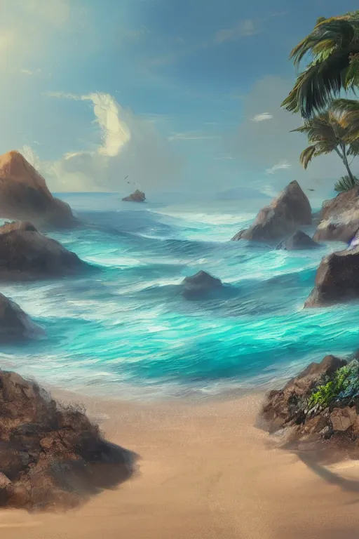 Prompt: digital matte fantasy dreamy beachscape, artstation, behance, 8 k by amedeo modigliana