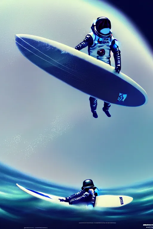 Image similar to a beautiful digital painting of an astronaut in a white space suit surfing the great wave on a surfboard by greg rutkowski, photorealistic, trending on artstation, octane render