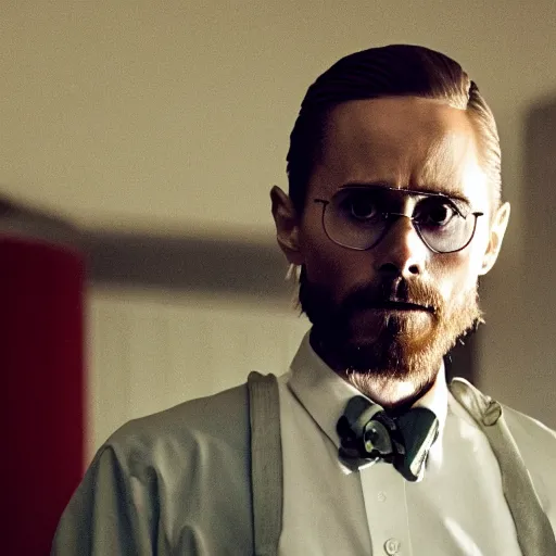 Image similar to Live Action Still of Jared Leto dressed as and playing Walter White in Breaking Bad, real life, hyperrealistic, ultra realistic, realistic, highly detailed, epic, HD quality, 8k resolution, body and headshot, film still