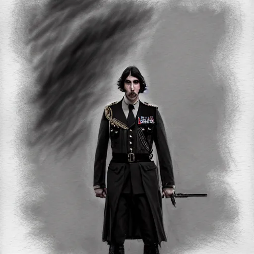 Prompt: a portrait of john oliver standing next to adam driver, stoic, military uniform, fantasy, intricate, elegant, beautiful, highly detailed, charcoal, centered, dark, smokey, digital painting, artstation, concept art, smooth, sharp focus, illustration, art by samma van klaarbergen - h 7 0 4