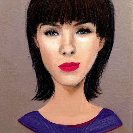 Image similar to a portrait of a woman with bangs hair, artwork by davis, marc