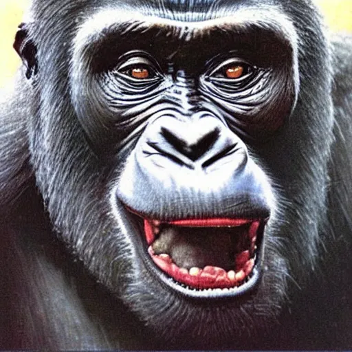 Prompt: “A smiling gorilla by Norman Rockwell”