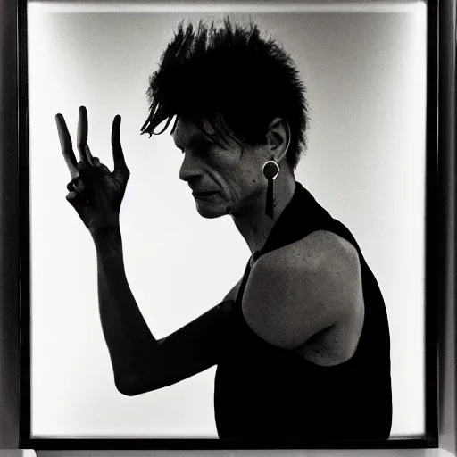 Prompt: a punk giving the cameraman the middle finger, portrait, by annie liebovitz, robert mapplethorpe, nan goldin