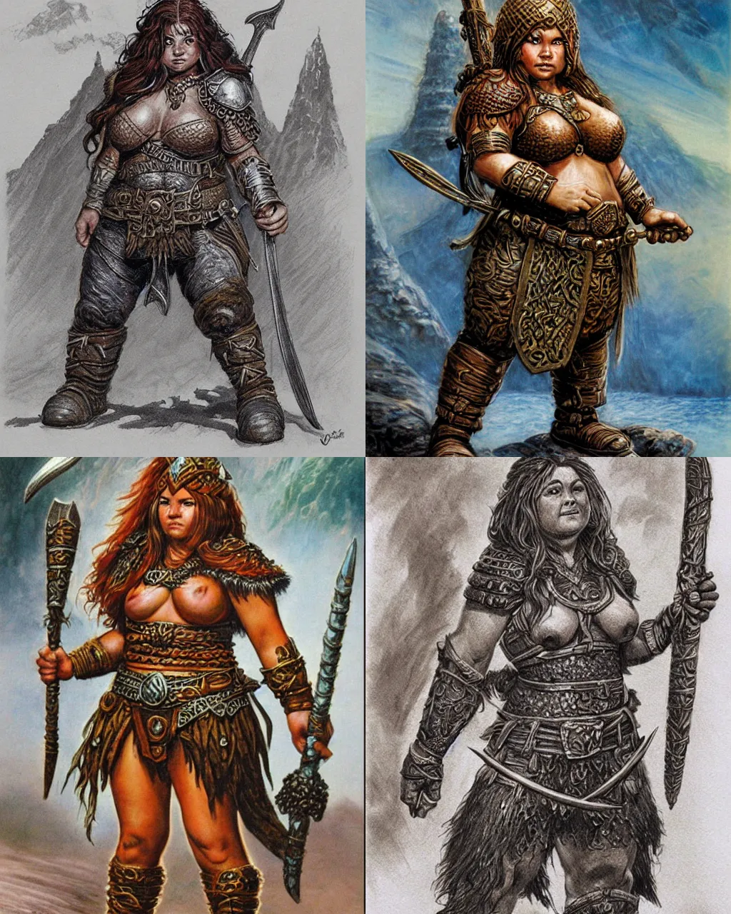 Prompt: female dwarven warrior, chubby short stature, intricate hair, by jeff easley