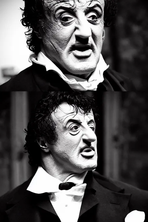 Image similar to sylvester stallone as edgar allen poe, cinematic, dramatic, mood lighting