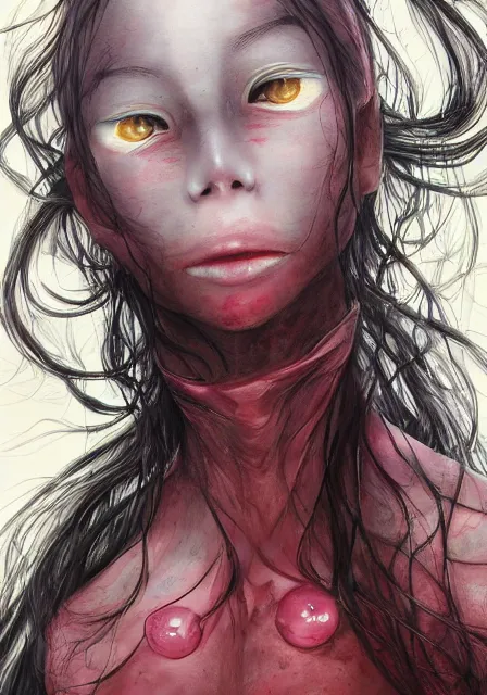 Image similar to beautiful portrait of a slime woman's face by aramaki shinji, amano yoshitaka, junji ito, tsutomu nihei, lilia alvarado, 8 k, hd