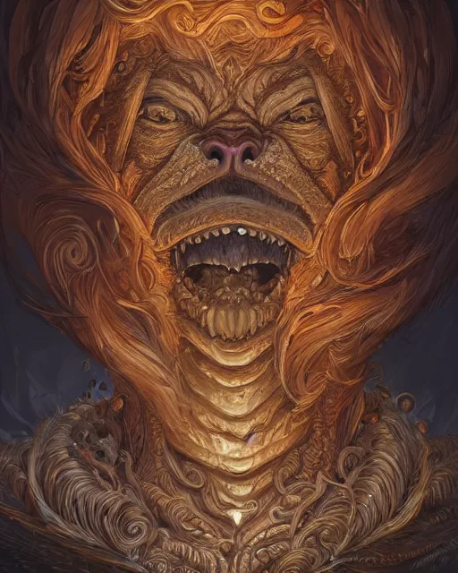 Image similar to portrait of Garfield as a large Lovcraftian monster, fantasy, intricate, elegant, highly detailed, digital painting, artstation, concept art, smooth, sharp focus, illustration, art by artgerm and greg rutkowski