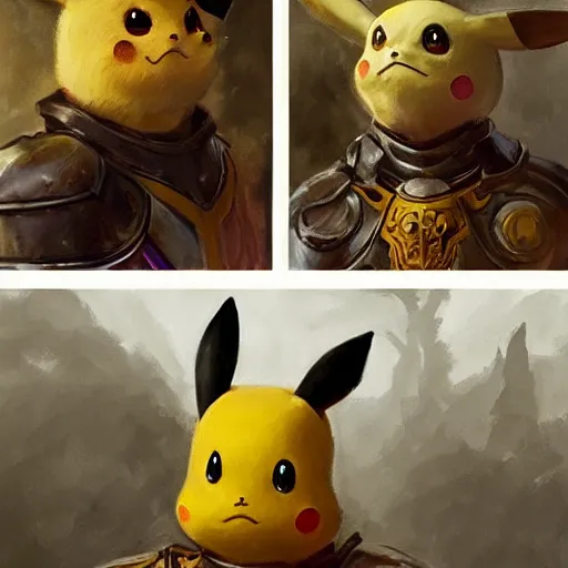 Image similar to pikachu as a realistic fantasy knight, closeup portrait art by donato giancola and greg rutkowski, realistic face, digital art, trending on artstation, symmetry!!