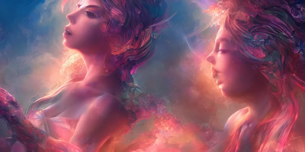 Prompt: dreamscape, sensual female, god rays, ross tran, vivid colors, anatomical, highly detailed sculpture, intricate detailed, ommatidia, 8 k, cinematic atmosphere, post - processing