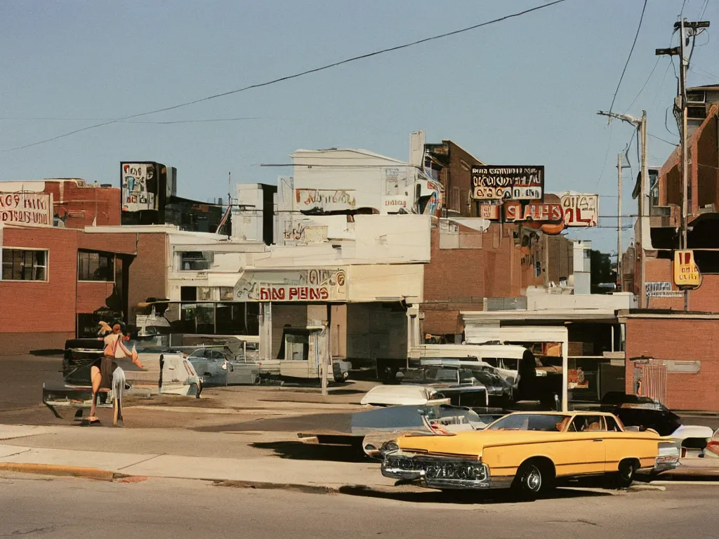 Prompt: kansas street photography by william eggleston and stephen shore