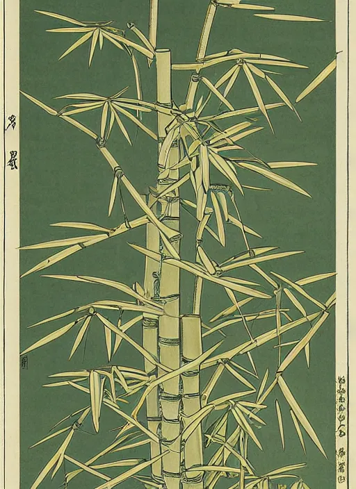 Prompt: fantasy scientific botanical illustration of a giant bamboo that grows like a nervous system, Ukiyo-e, isometric