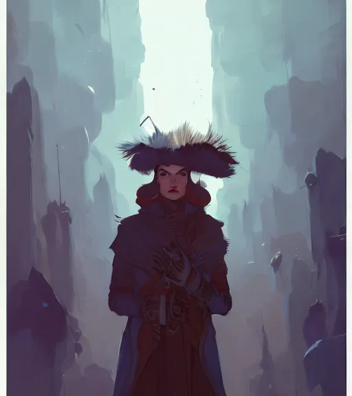 Prompt: portrait of mage with coat made of feathers, dnd character, by atey ghailan, by greg rutkowski, by greg tocchini, by james gilleard, by joe fenton, by kaethe butcher, dynamic lighting, gradient light blue, brown, blonde cream and white color scheme, grunge aesthetic