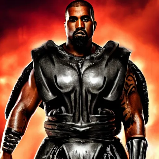 Image similar to portrait of kanye west as zeus, god of thunder, greek god, in mortal kombat, gears of war, mythology, fantasy, splash art, movie still, cinematic lighting, dramatic, octane render, long lens, shallow depth of field, bokeh, anamorphic lens flare, 8 k, hyper detailed, 3 5 mm film grain