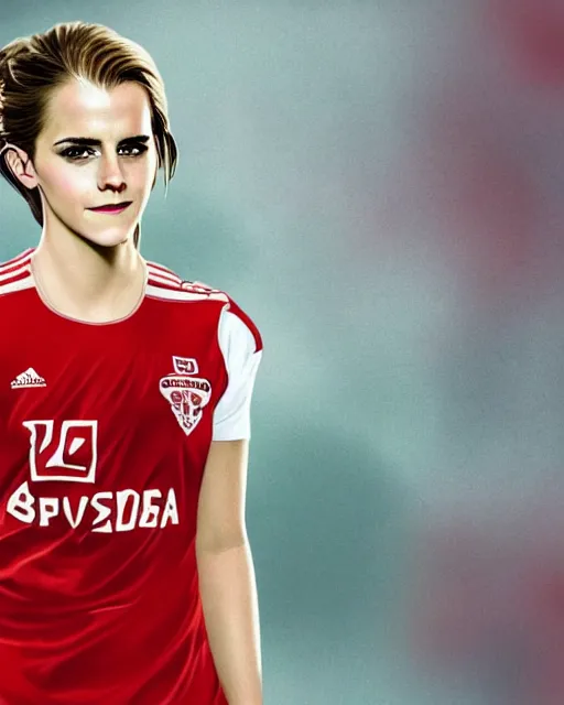 Image similar to a portrait of emma watson as a lokomotiv football player, hyper realistic