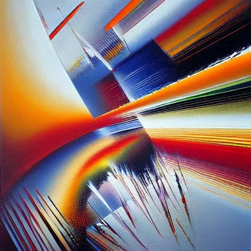 Image similar to abstract art representing momentum, oil painting by john berkey and gabriel dawe, masterwork