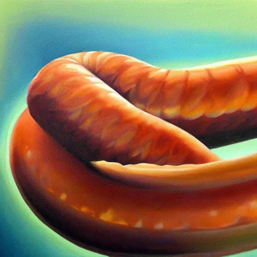 Image similar to surreal painting of a fish morphing into a sausage