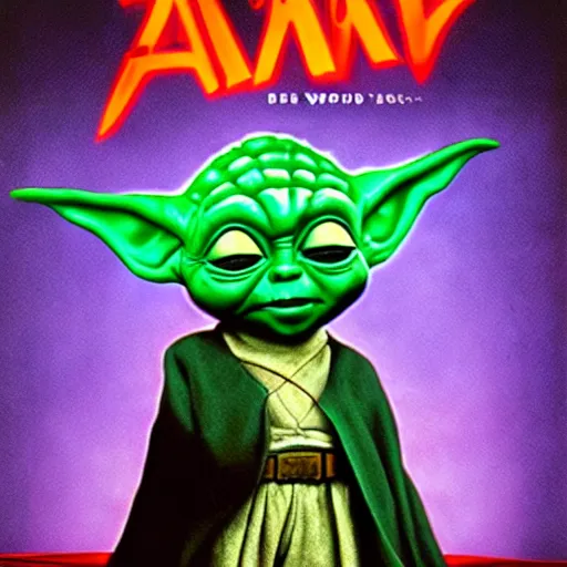 Image similar to baby yoda in batman forever, movie poster art