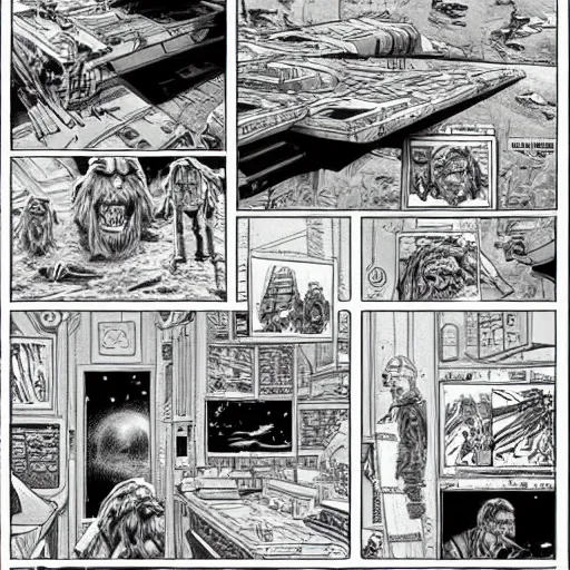 Image similar to highly detailed newspaper comics art style art of scenes from star wars fanart, detailed and intricate environment