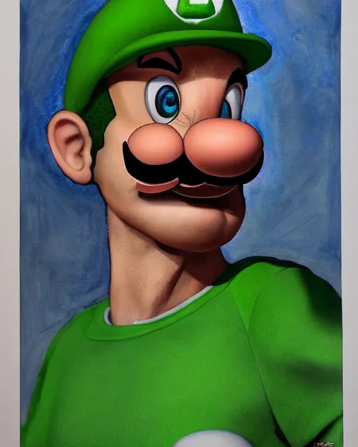 Prompt: portrait of real life super luigi, green cap, gritty, dark, beautiful, very detailed, hyperrealistic, medium shot, very detailed painting by Glenn Fabry, by Joao Ruas