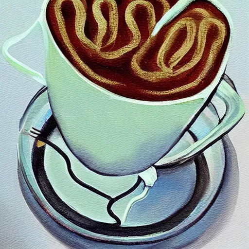 Image similar to art style using light beans and wires is adoperated to picture a cup of coffee running. painting