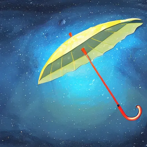 Prompt: giant umbrella in space, blocking the sun, digital art painting