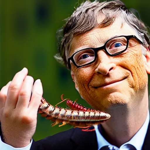 Image similar to bill gates eating bugs and worms.