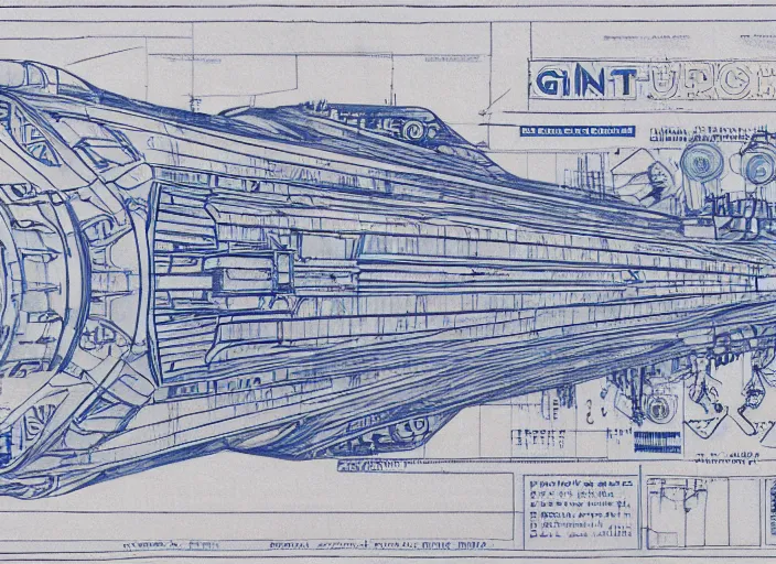 Prompt: a highly detailed blueprint of a giant spaceship, by karanak