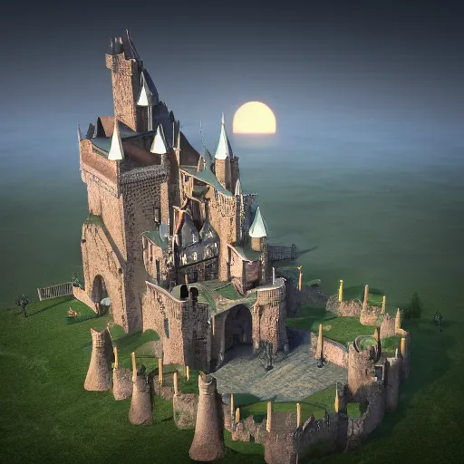 Image similar to 8 k hd detailed octane render of an enchanted medieval castle