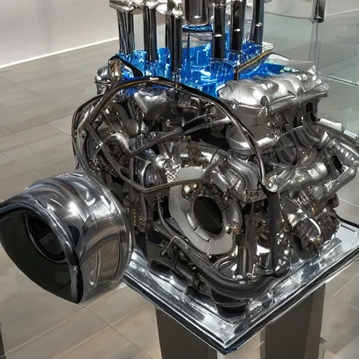 Prompt: a very real engine made of glass