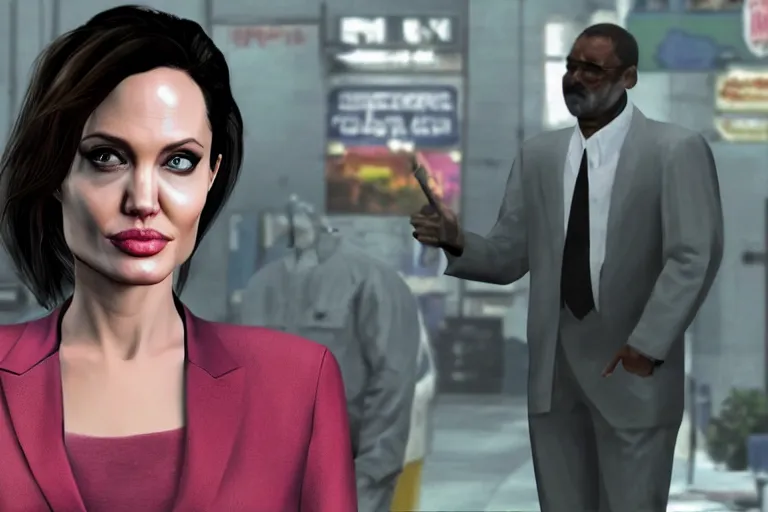 Prompt: angelina jolie in a gta v loading screen