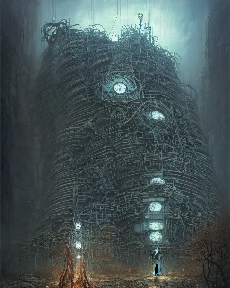 Image similar to low angle shot of a cyberpunk robot character in chernobyl, intricate, elegant, highly detailed, centered, digital painting, artstation, concept art, smooth, sharp focus, illustration, artgerm, tomasz alen kopera, peter mohrbacher, donato giancola, joseph christian leyendecker, wlop, boris vallejo