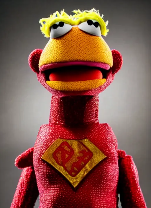 Image similar to studio portrait still of muppet!!!!! ironman from avengers infinity war!!!!!! from avengers infinity war as a muppet muppet as a muppet, 8 k, studio lighting, key light,