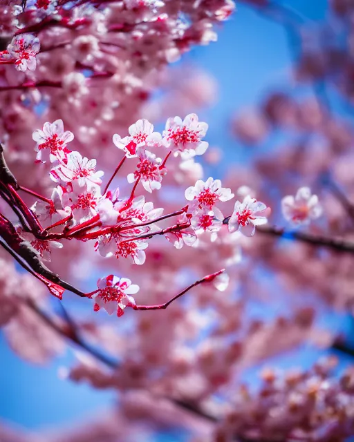 Image similar to highly stylized intricate cherry blossoms melting goo robert steven connett soft daylight 8k high angle shallow depth of field