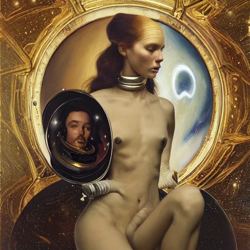 Image similar to highly detailed oil painting | very intricate | cinematic lighting | award - winning | astronaut space fashion by alexander mcqueen | by roberto ferri, by tom bagshaw, by j. c. j leyendecker and klimt, american romanticism, by austin osman spare, artstation, cgsociety, official art, octane
