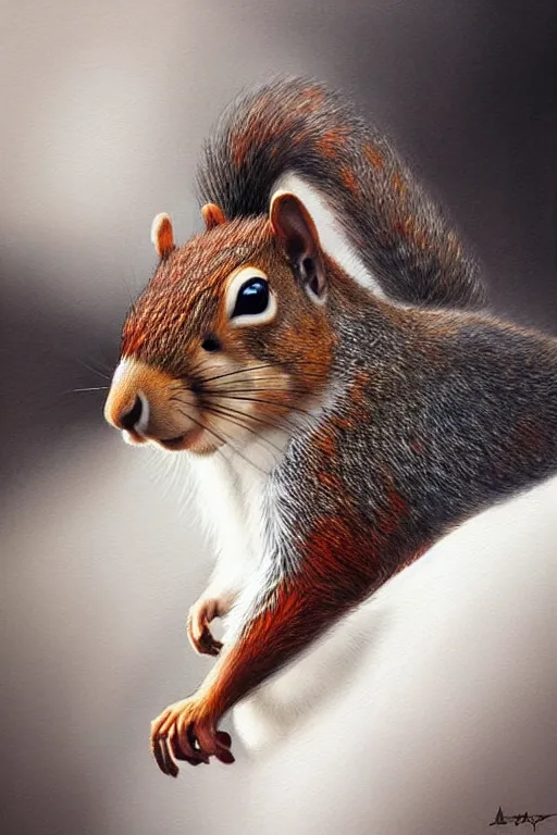 Prompt: Portrait of a buff squirrel by Artgerm and WLOP