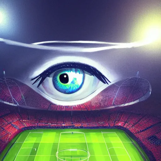 Image similar to a beautiful eye with a soccer stadium as a pupil digital painting, artstation, the space background, concept art, illustration