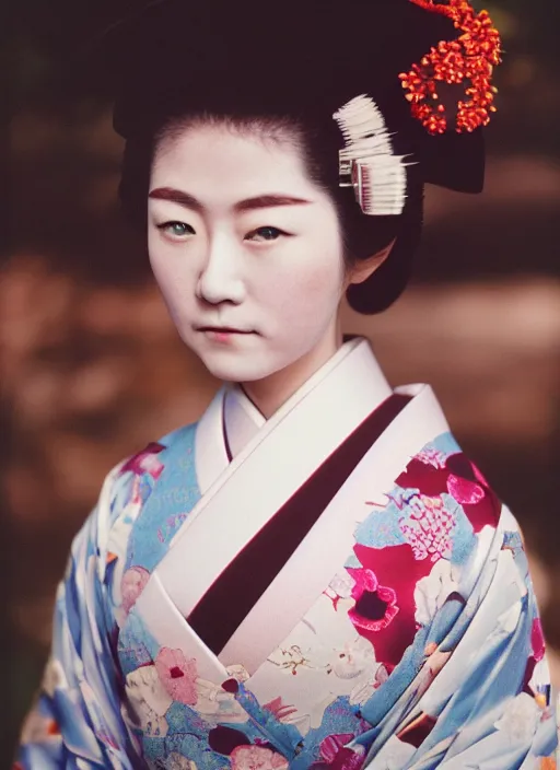 Prompt: Portrait Photograph of a Japanese Geisha Konica Centuria Superia 200