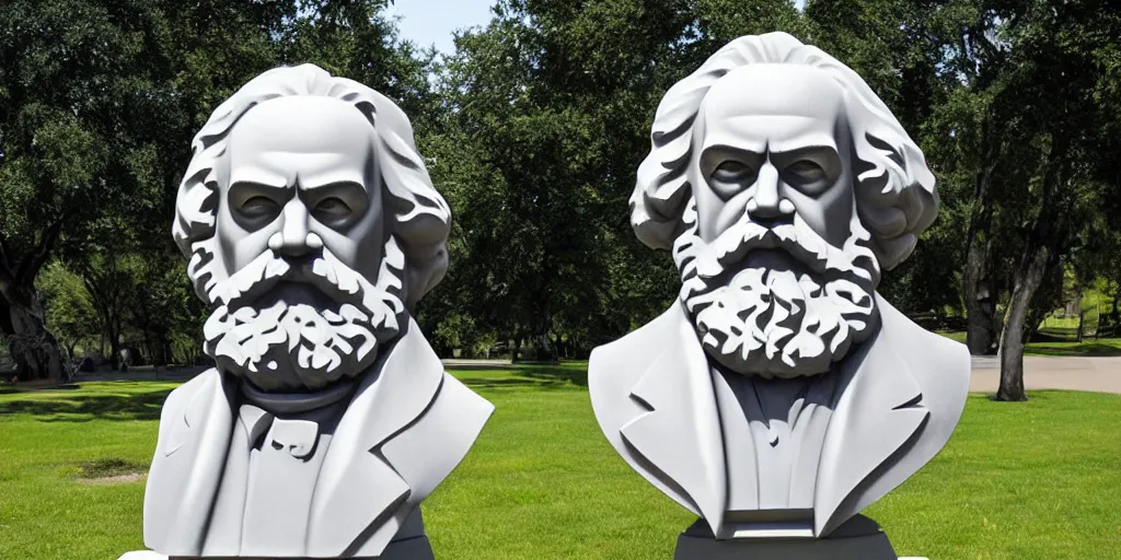 Image similar to large bust of karl marx in park by kenton nelson,